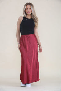 Elasticated Lace Trim Waist Satin Skirt