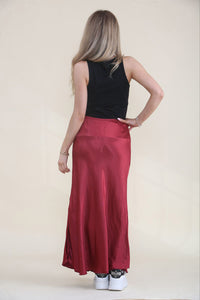 Elasticated Lace Trim Waist Satin Skirt