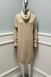 Cable-knit sweater dress with a relaxed cowl neck and long sleeves