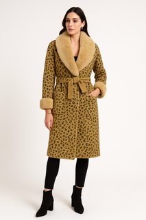 Fur Collared & Cuff, Two Pocket Tie Front Cardigan