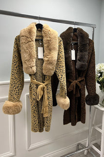 Fur Collared & Cuff, Two Pocket Tie Front Cardigan