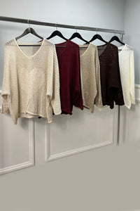 Ivory Heart-Pattern Open Lana Wool, Viscose & Acrylic Knitted Jumper.