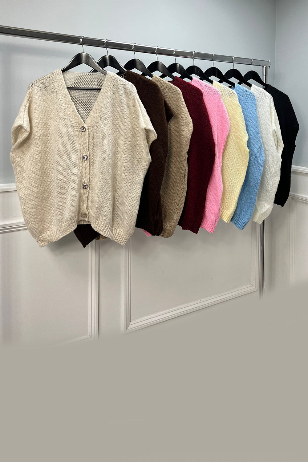 Golden Button Through, Lana Wool, Viscose & Acrylic Knitted Oversized Waistcoat.