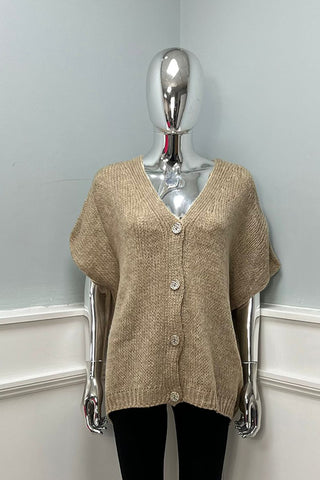 Golden Button Through, Lana Wool, Viscose & Acrylic Knitted Oversized Waistcoat.