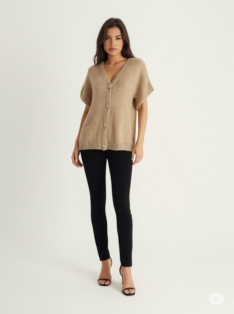 Golden Button Through, Lana Wool, Viscose & Acrylic Knitted Oversized Waistcoat.