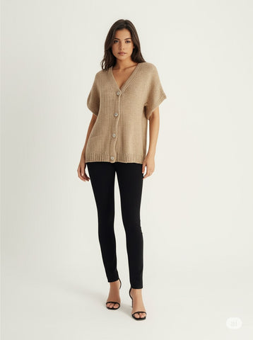Golden Button Through, Lana Wool, Viscose & Acrylic Knitted Oversized Waistcoat.