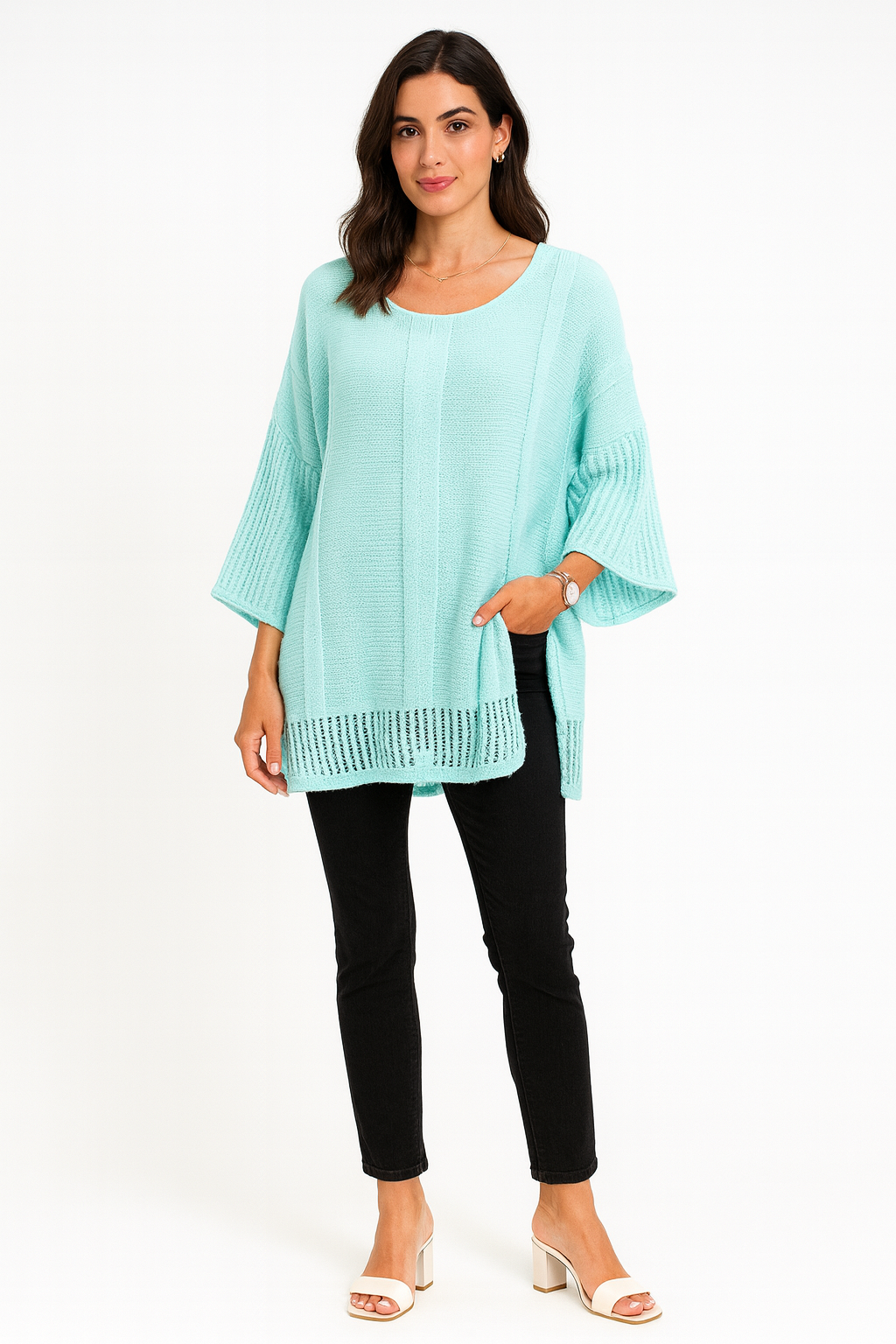 Round Neck, Lana Wool, Acrylic, & Viscose Knitted, Oversized Jumper