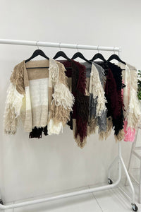 Multicolor Textured Fringe Yarn Cardigan