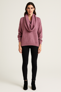 V-Neck, Lana Wool, Viscose, Acrylic & Polymide Knitted Jumper with Scarf 🧣