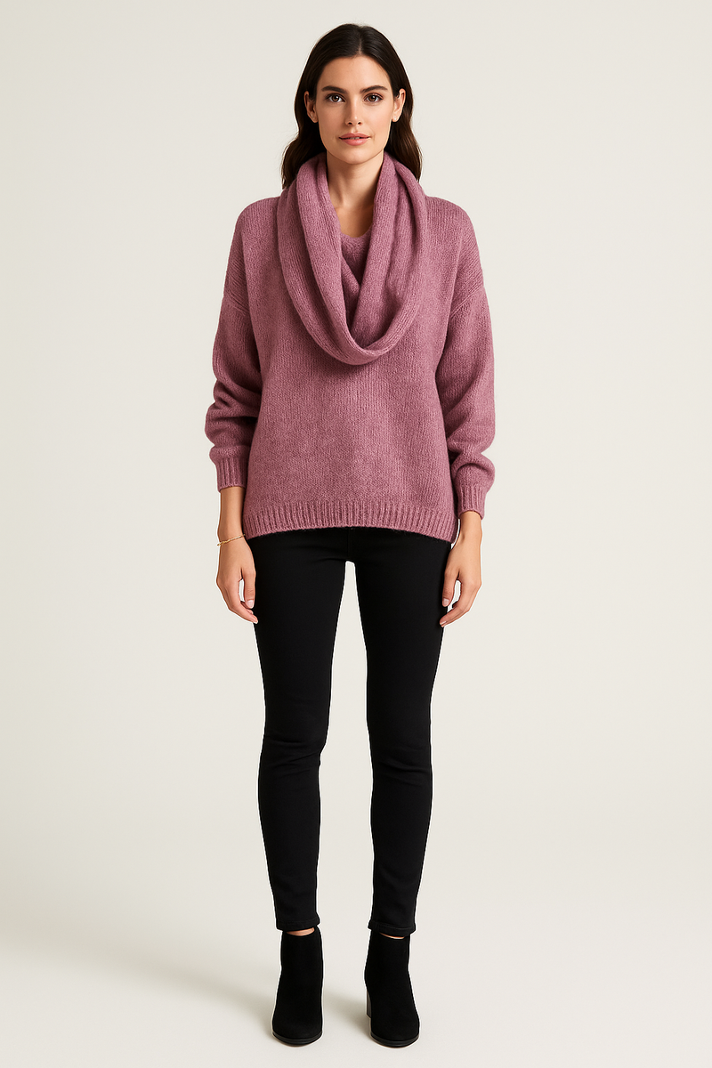 V-Neck, Lana Wool, Viscose, Acrylic & Polymide Knitted Jumper with Scarf 🧣