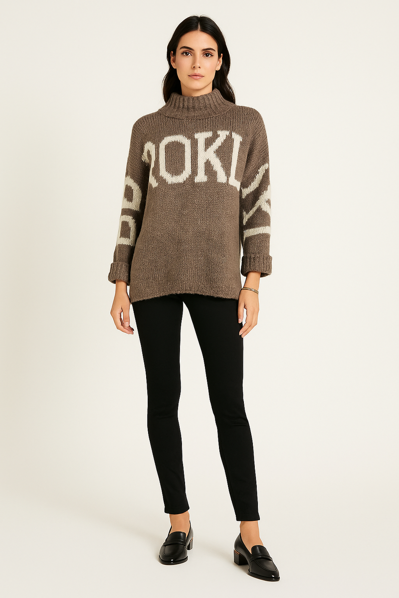 Oversized , Lond sleeves , knitted jumper with ribbed turtleneck