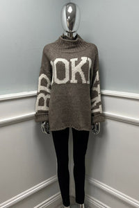 Oversized , Lond sleeves , knitted jumper with ribbed turtleneck