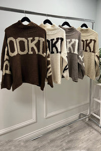 Oversized , Lond sleeves , knitted jumper with ribbed turtleneck