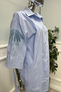 Embroidery Detailed Sleeve, 100% Cotton, Oversized Shirt