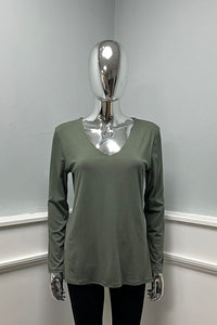 Olive Green Top – V-Neck with Long Sleeves