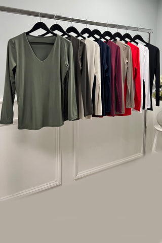 Olive Green Top – V-Neck with Long Sleeves