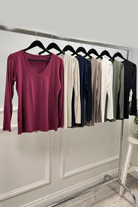 Olive Green Top – V-Neck with Long Sleeves