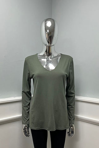 Olive Green Top – V-Neck with Long Sleeves
