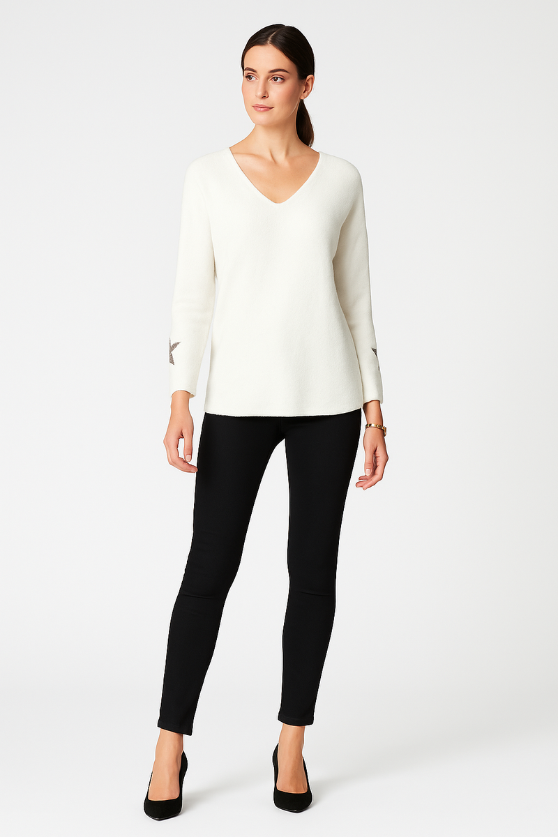 V-Neck, Diamanté Star ⭐ Detailed, Viscose Jumper