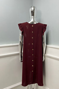 Round Neck, Frill Sleeve, Button Back Detailed, Two Pocket High Low Dress.