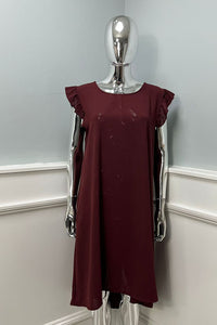 Round Neck, Frill Sleeve, Button Back Detailed, Two Pocket High Low Dress.