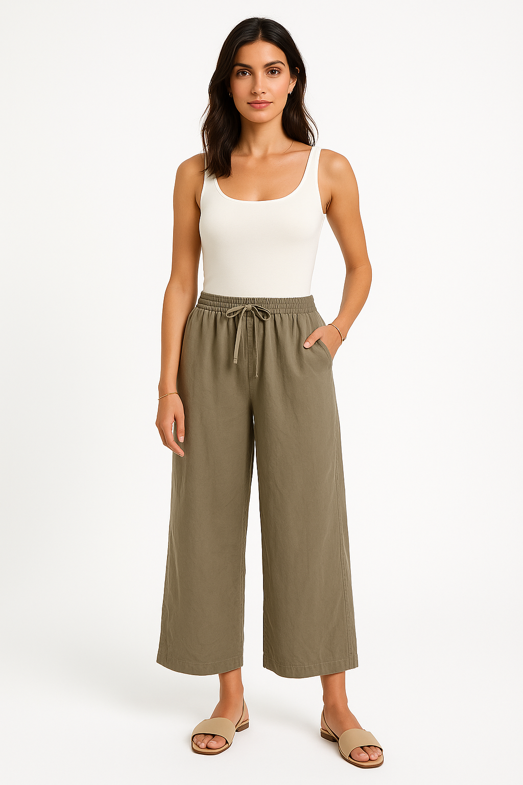 Elasticated Waist, Drawstring Detailed, Two Pocket Wide Leg Corduroy Trouser