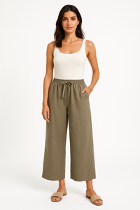 Elasticated Waist, Drawstring Detailed, Two Pocket Wide Leg Corduroy Trouser