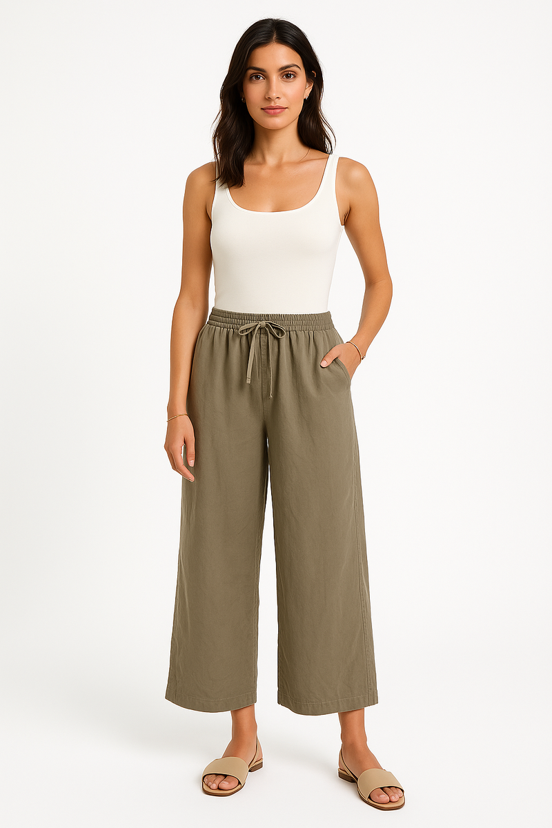 Elasticated Waist, Drawstring Detailed, Two Pocket Wide Leg Corduroy Trouser