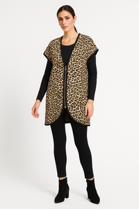 Leopard Print Vest – Sleeveless Zip-Up with Curved Hem