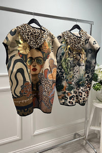 Leopard Print Vest – Sleeveless Zip-Up with Curved Hem
