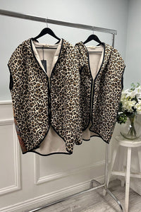 Leopard Print Vest – Sleeveless Zip-Up with Curved Hem