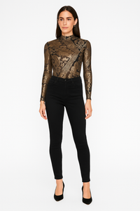 Baroque Velvet Bodysuit in Golden Noir