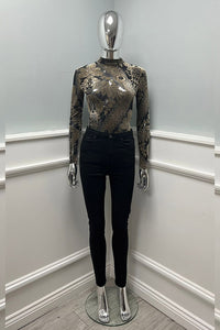 Baroque Velvet Bodysuit in Golden Noir