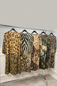 V-Neck, Elasticated Cuff, Side Split Detailed, Printed Lurex Dress