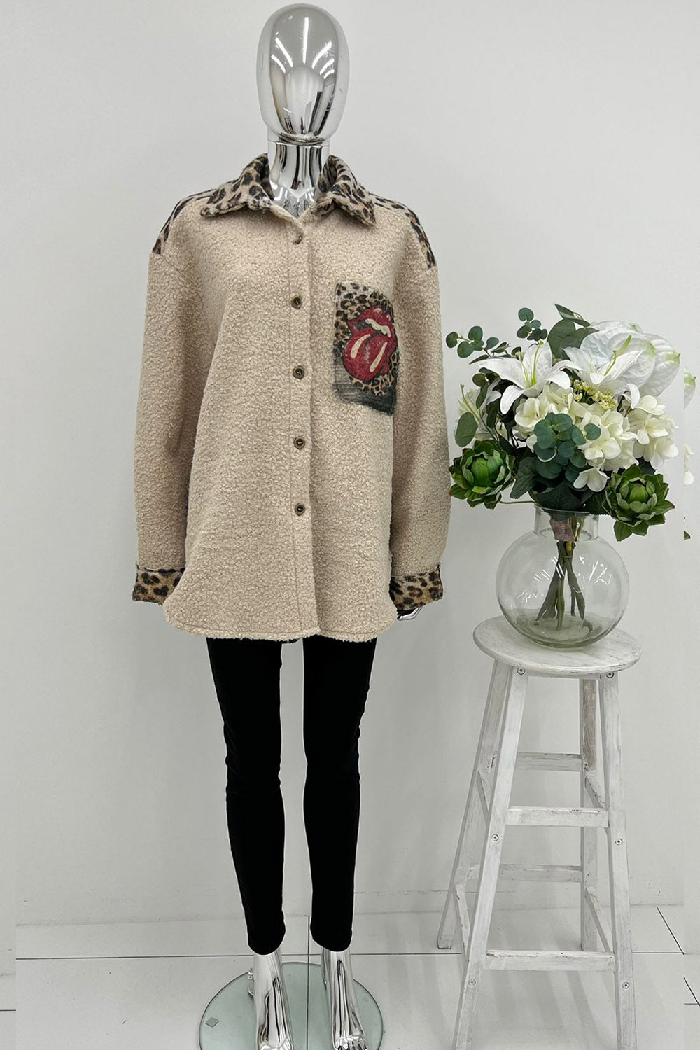 Collared, Button Through, Print Detailed, High Low Shacket.
