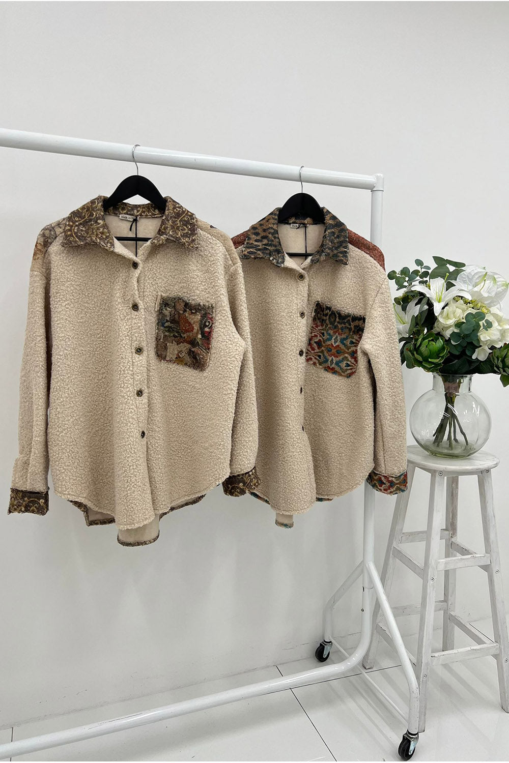 Collared, Button Through, Print Detailed, High Low Shacket.