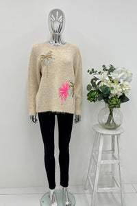 palm tree embroidered knit jumpers