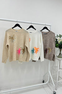 palm tree embroidered knit jumpers