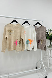 palm tree embroidered knit jumpers