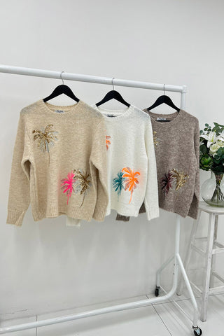 palm tree embroidered knit jumpers