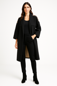 Beige Coat – Longline Open Front with Wide Sleeves