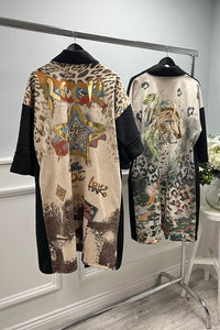 Beige Coat – Longline Open Front with Wide Sleeves