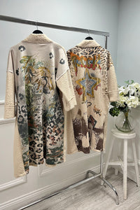Beige Coat – Longline Open Front with Wide Sleeves