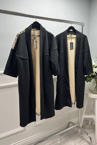 Beige Coat – Longline Open Front with Wide Sleeves