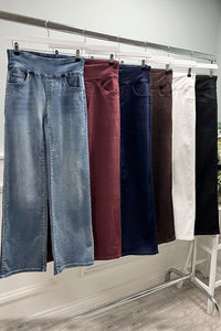 Elasticated Waist, Two Pocket Wide Leg Stretchy Denim Jeans