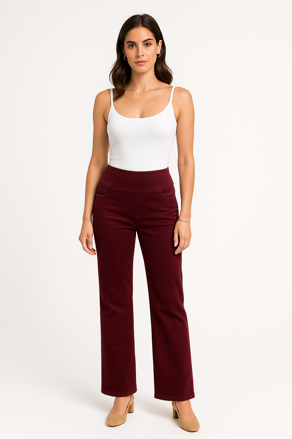 Elasticated Waist, Two Pocket Wide Leg Stretchy Denim Jeans