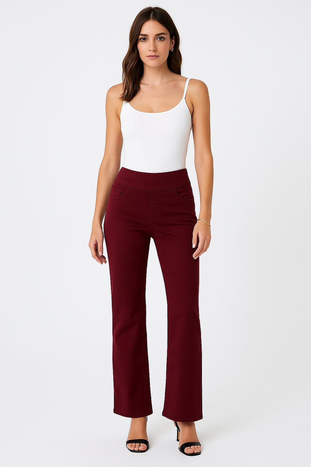 Elasticated Waist, Two Pocket Wide Leg Stretchy Denim Jeans