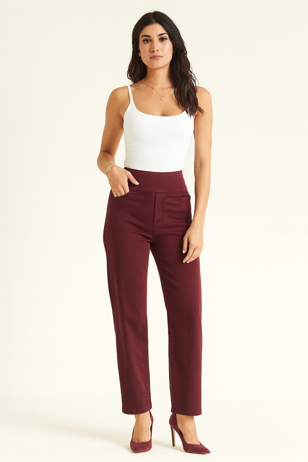 Elasticated Waist, Two Pocket Wide Leg Stretchy Denim Jeans