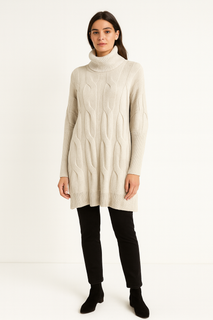 Roll Neck, Side Split Hem, Cable Knit Jumper