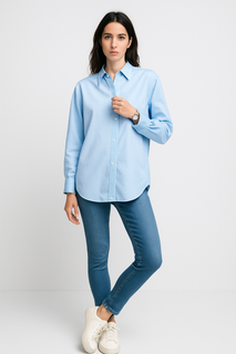 oversized shirt with structured collar and concealed button placket